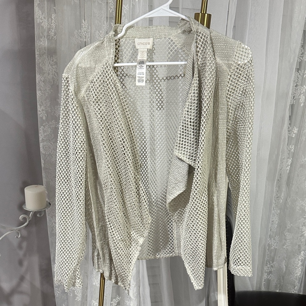 Chico's Cream Open-Front mesh Sweater